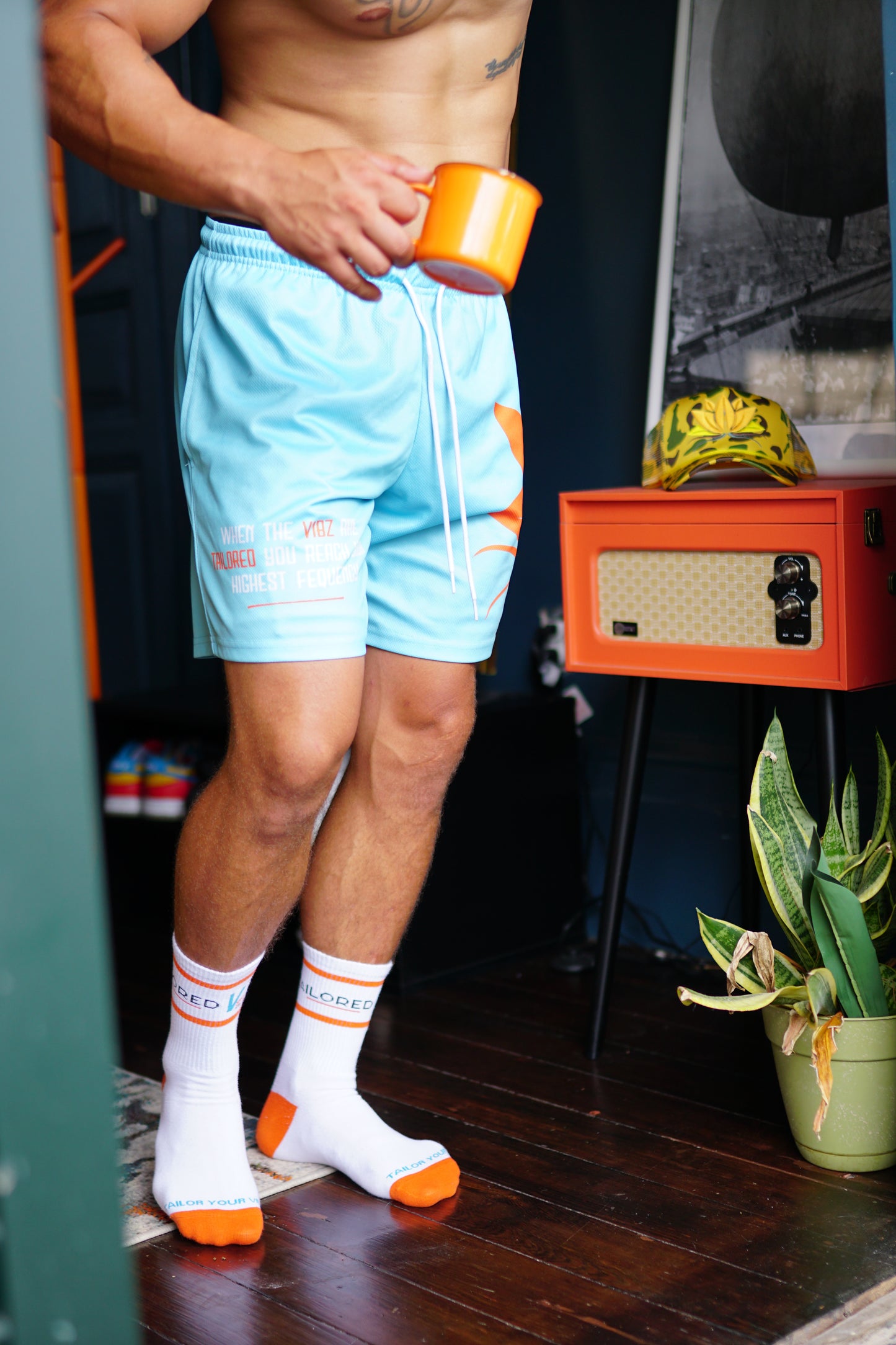 Around the Way Vibz Socks: White & Fiery Orange