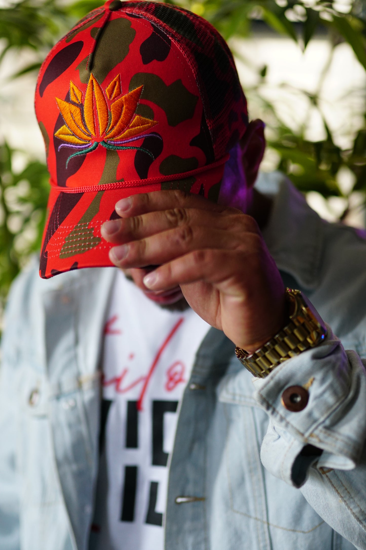 Red Camo Lotus Trucker