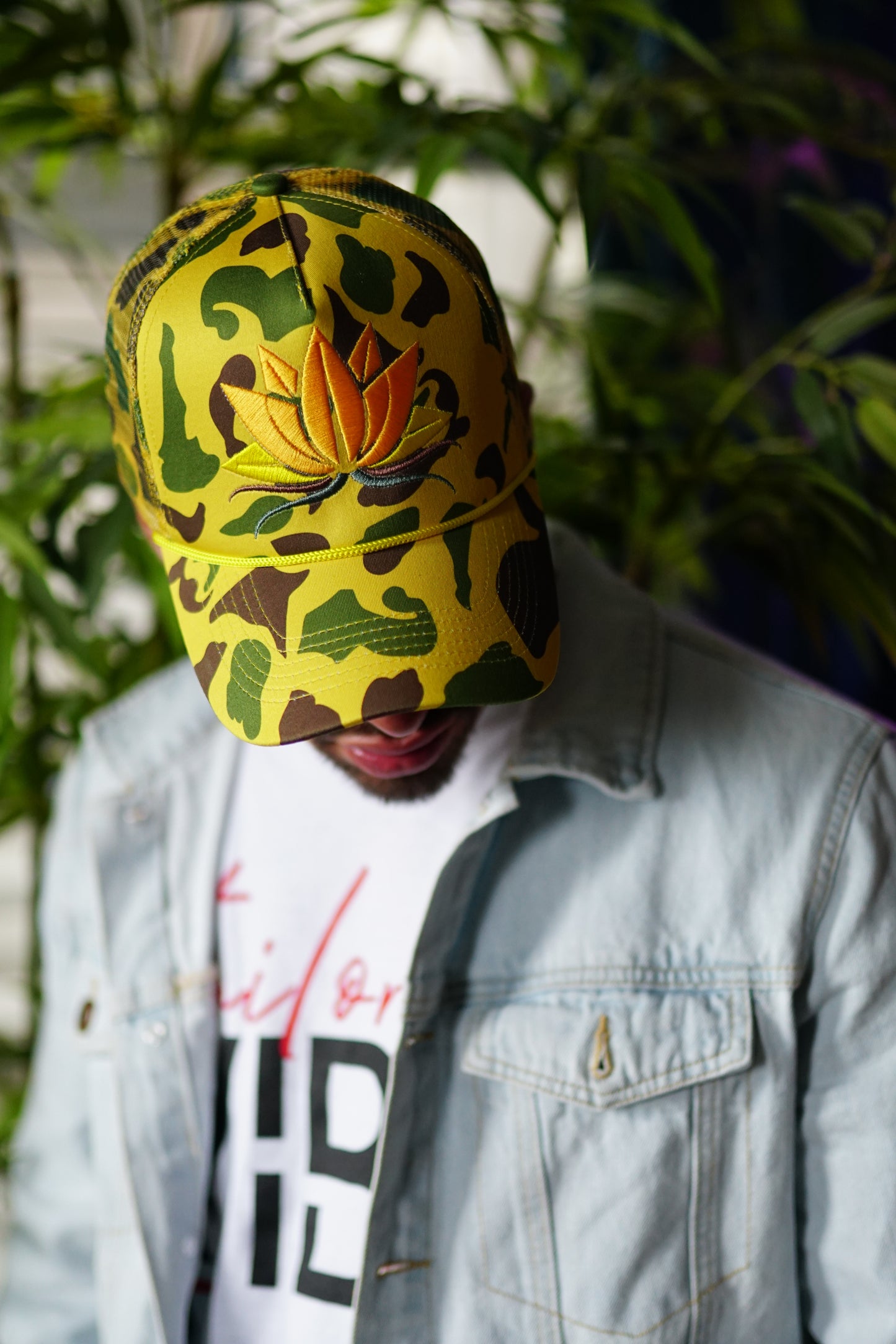 Yellow Camo Lotus Trucker