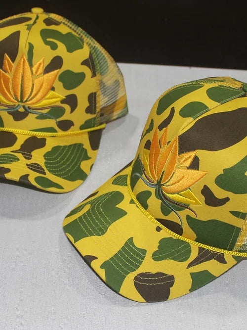 Yellow Camo Lotus Trucker