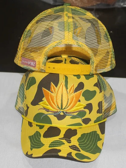 Yellow Camo Lotus Trucker