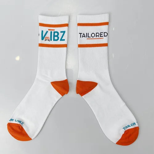 Around the Way Vibz Socks: White & Fiery Orange