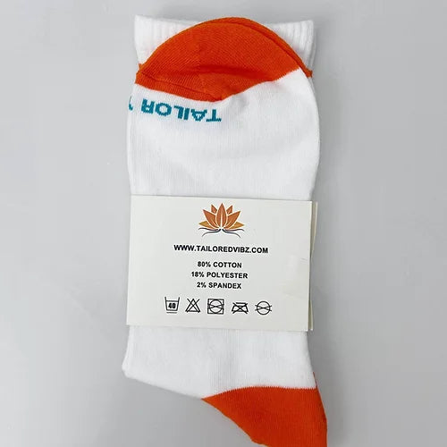 Around the Way Vibz Socks: White & Fiery Orange