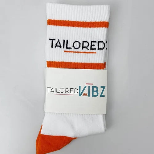 Around the Way Vibz Socks: White & Fiery Orange