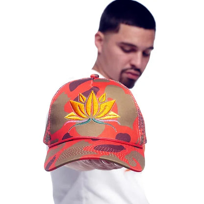 Red Camo Lotus Trucker