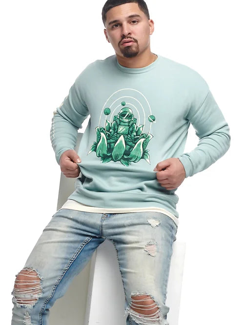 Meditating Astro Crewneck: Dusty Blue