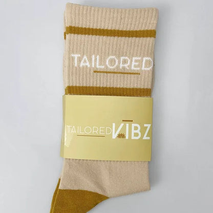 Around the Way Vibz Socks: Tan & Wheat