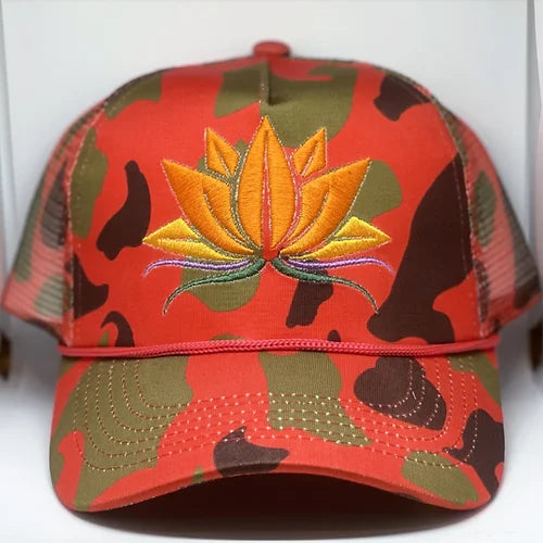 Red Camo Lotus Trucker