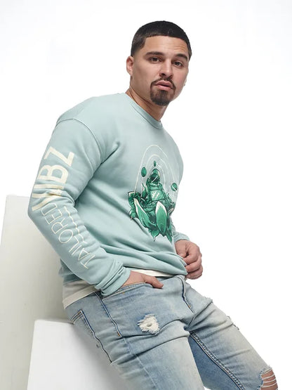 Meditating Astro Crewneck: Dusty Blue